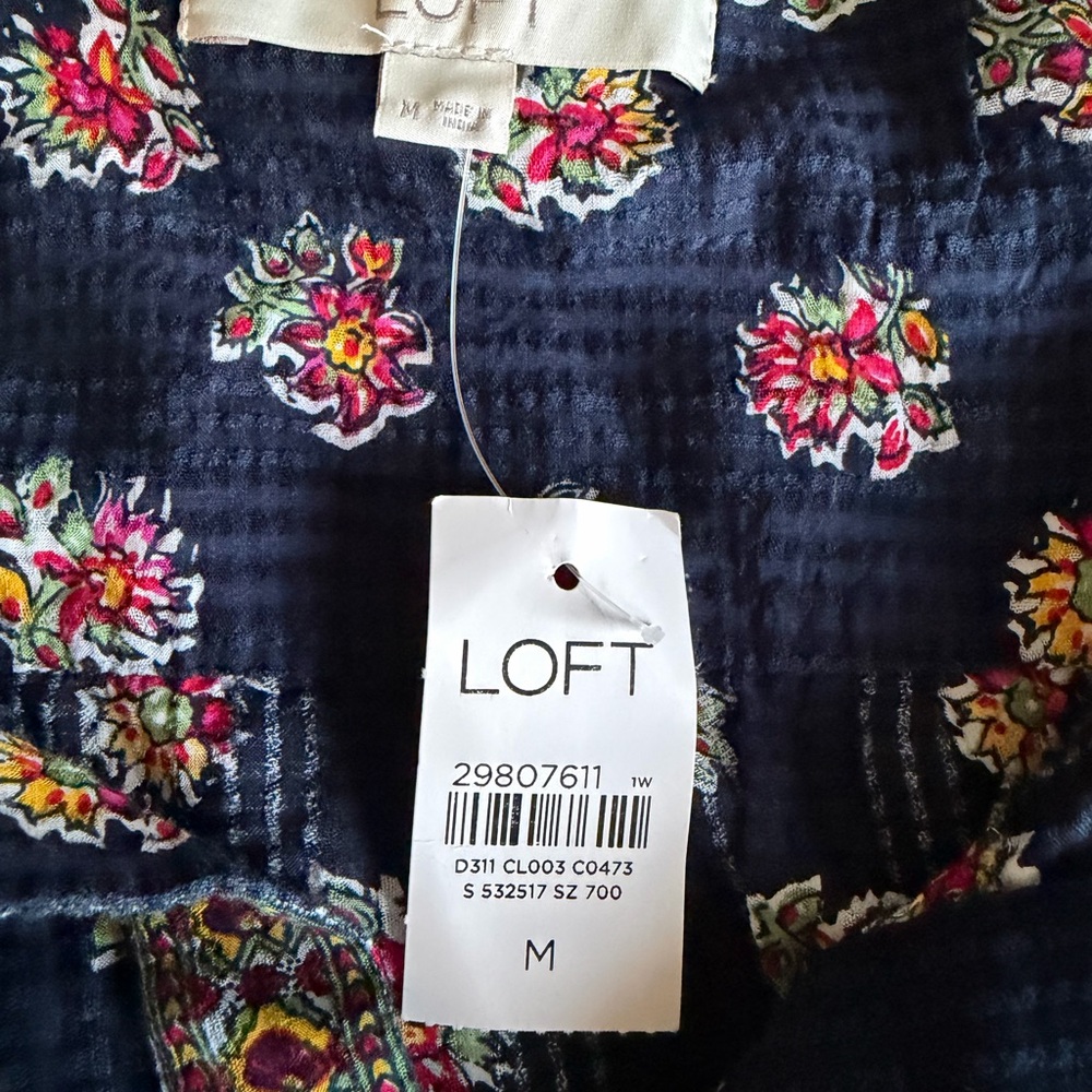 LOFT Dark Blue Blouse with Floral Pattern - Picture 2 of 5